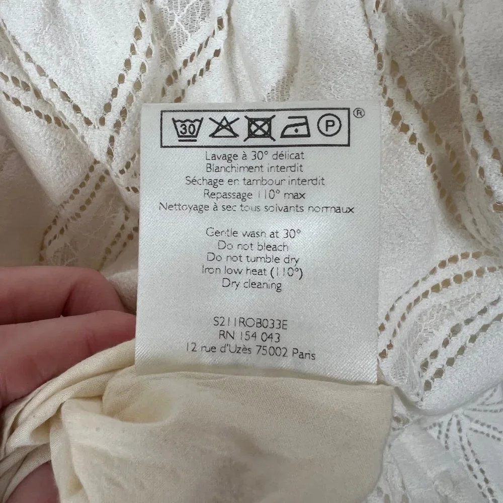 Sézane Livy Dress Parisian Ecru Off White Mix Woven Lace Short Puff Sleeve Mini - Picture 10 of 15